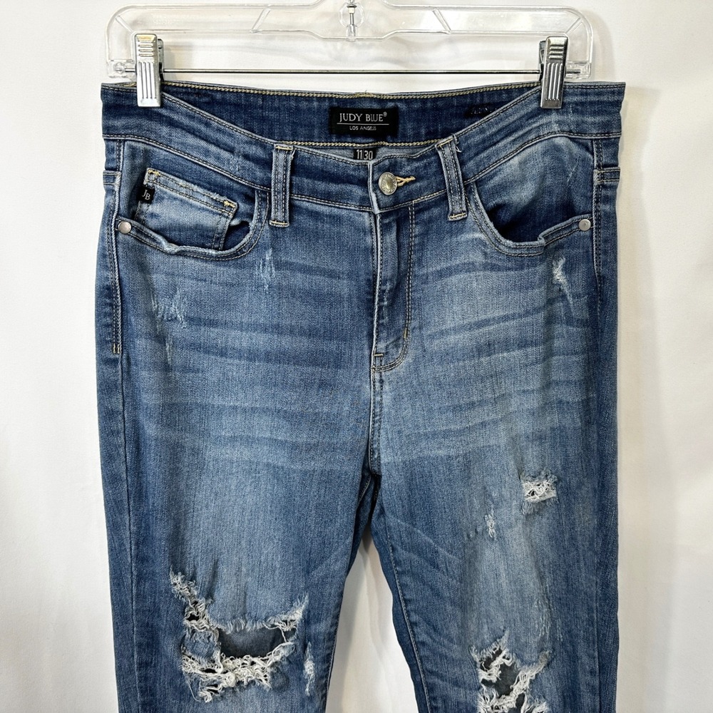 Judy BlueSize 11/30 Jeans Distressed Ripped‎ Skinny Mid Rise Denim Grunge 261 - Picture 3 of 12